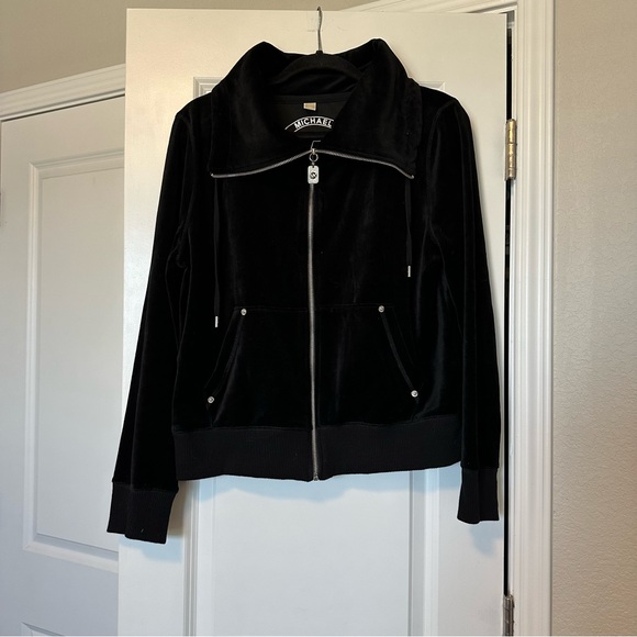 Michael Kors Black Velvet Full Zip Sweatshirt - Picture 1 of 5